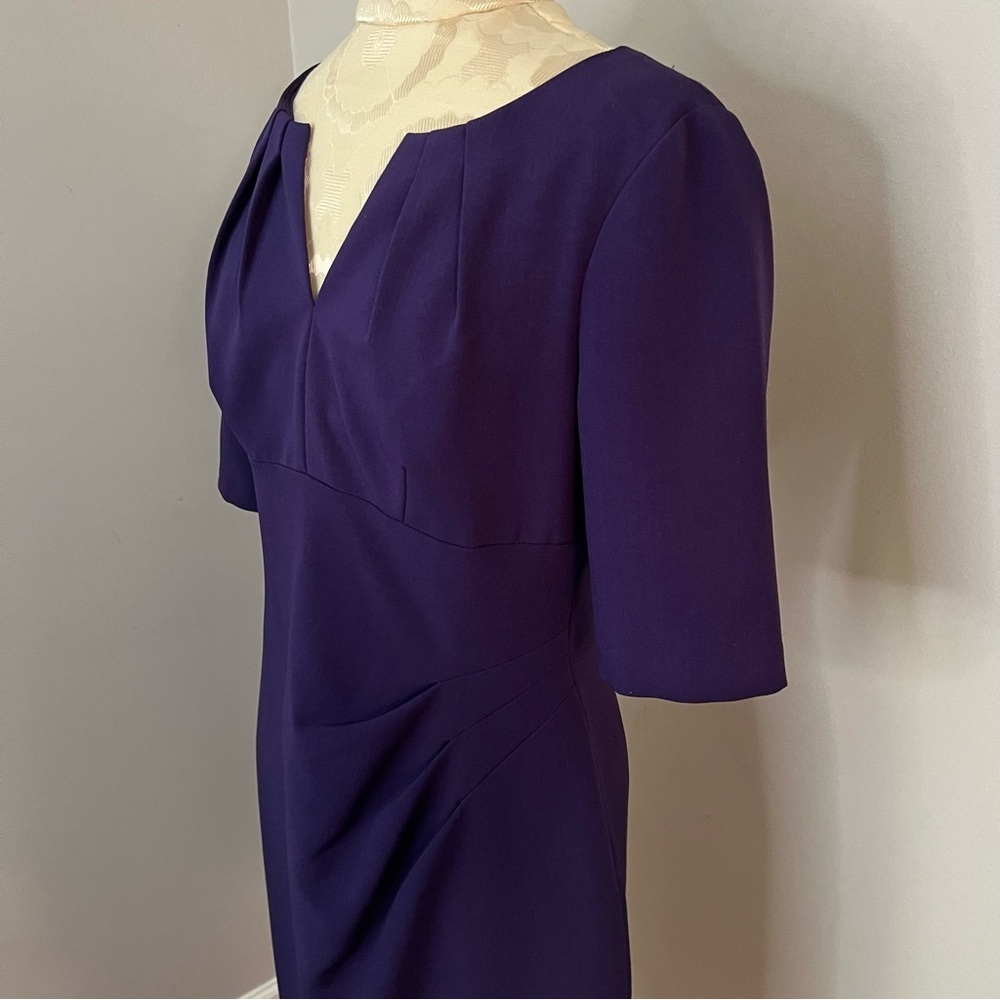 Adrianna Papell Purple Pleat Shift Dress Women Size 8 Half Sleeve Scoop Neck Fit - Picture 8 of 11